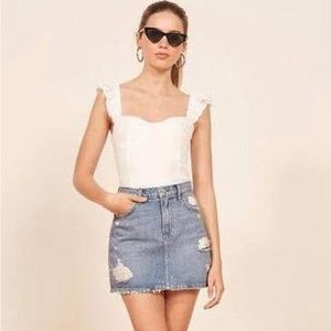 Reformation Women's Denim Ella Skirt Distressed Blue Size 29